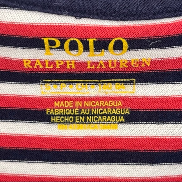 Polo Ralph Lauren Mini Shirt Dress Red Navy Stripe Tie Neck Preppy Size Small - Picture 4 of 10